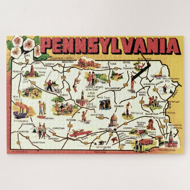  Pennsylvania Postcard Map Puzzle (Horizontal)