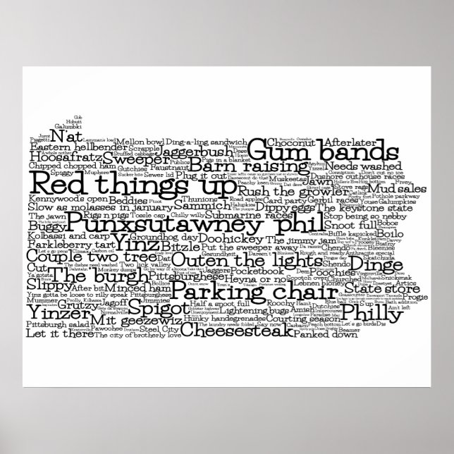 Pennsylvania USA Jerga Palabra Mapa de Arte Poster (Frente)