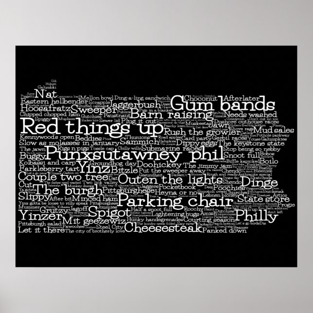 Pennsylvania USA Jerga Palabra Mapa de Arte Poster (Frente)