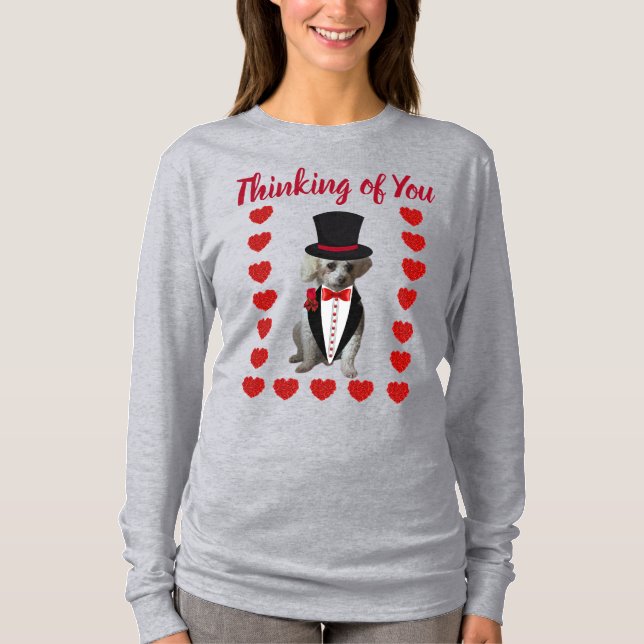 Pensando en ti camiseta de las damas grises rojas  (Anverso)