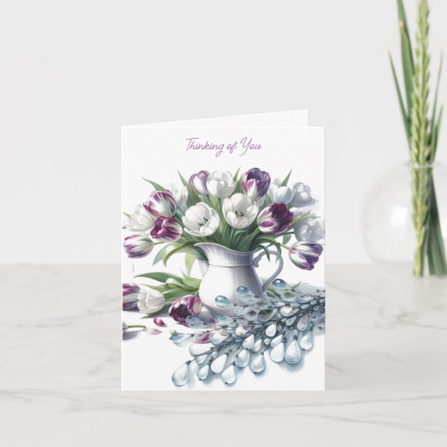 Pensando en ti dedo blanco de la tarjeta de tulipa (Anverso)