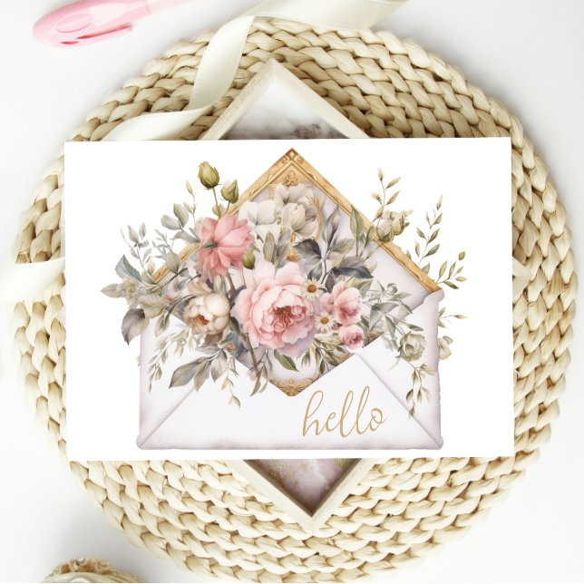 Pensando en ti Hola Bonito tarjeta floral (Subido por el creador)