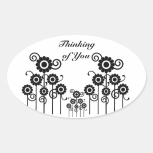 Pensando en ti pegatinas ovales florales negros y