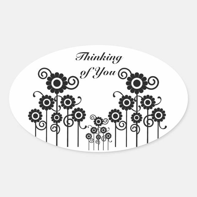 Pensando en ti pegatinas ovales florales negros y  (Anverso)