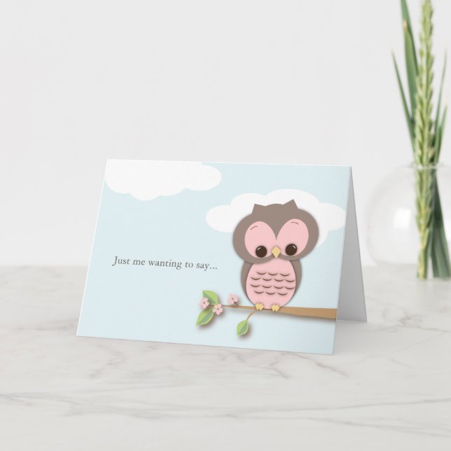 Pensando en ti, pequeña tarjeta de búho rosado (Anverso)
