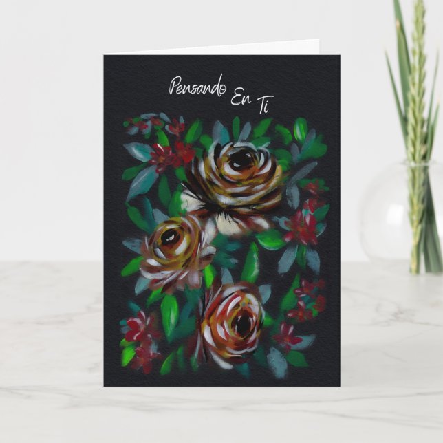 Pensando en Ti Tarjeta de Condolencias Floral (Anverso)