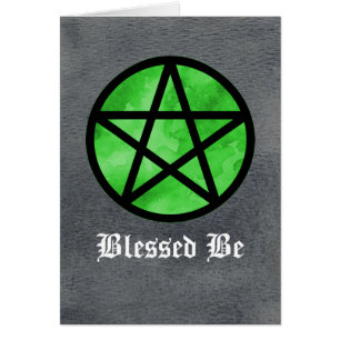 Pentáculo verde en tarjeta negra de la acuarela