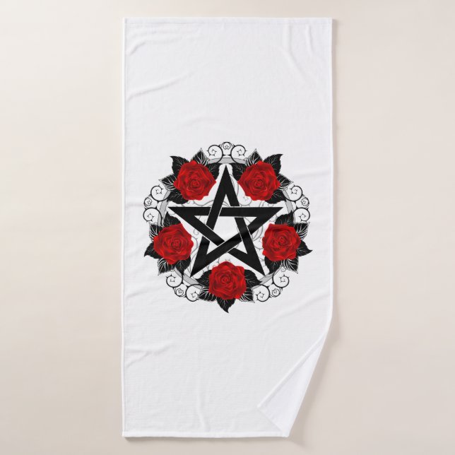 Pentagram con rosas rojas (Toalla de baño)