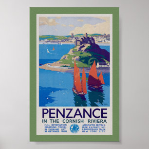Penzance en la Riviera de Cornualles Póster Vintag