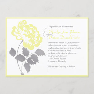 Peonía amarilla en invitación a la boda blanca