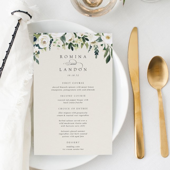 Peonía blanca | Menú Boda de marco floral acuarela (Subido por el creador)