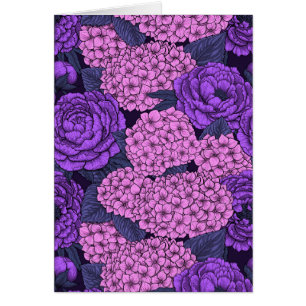 Peonía e hidrangea en rosa y violeta