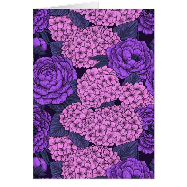 Peonía e hidrangea en rosa y violeta (Frente)