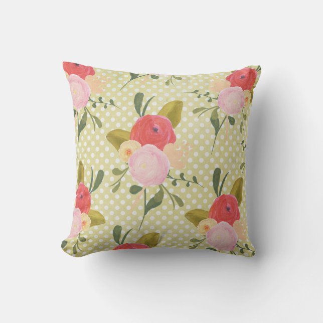 Peonías acuarelas sobre la almohada decorativa con (Anverso)