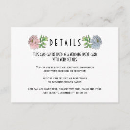 peonías azul pálido boda detalles insertar tarjeta