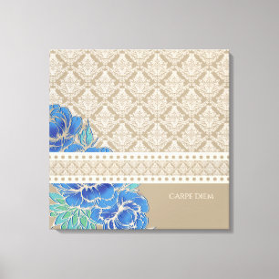 PEONÍAS AZULES Y DAMASK - Lienzo envuelto