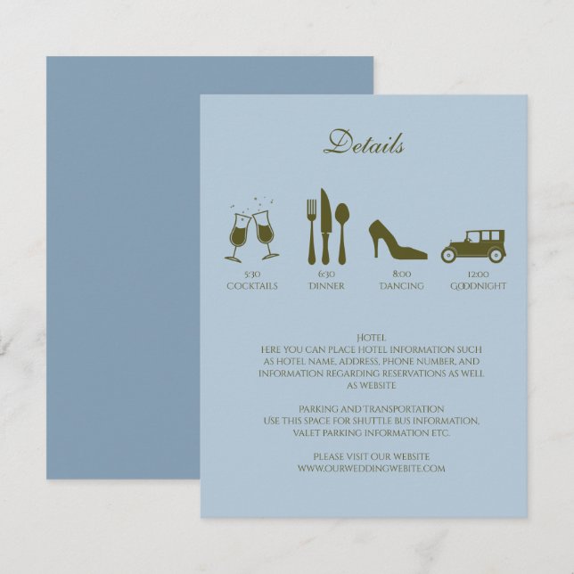 Peonías Blancas con Azul Bebé DETALLES Invitación (Anverso / Reverso)