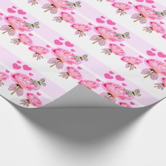 Peonias de color rosa y mariposas wrapping paper
