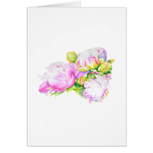 Peonias, pintura floral rosa, blanca, acuarela