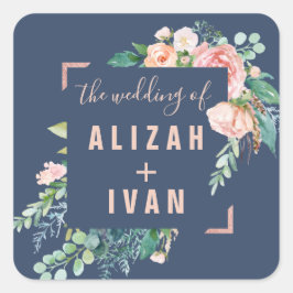 Peonías románticas | Sellos para sobres Bodas azul