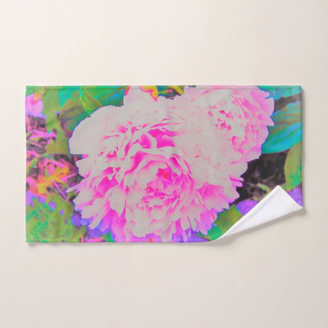Peonías rosa eléctricas en el colorido jardín (Toalla de mano)