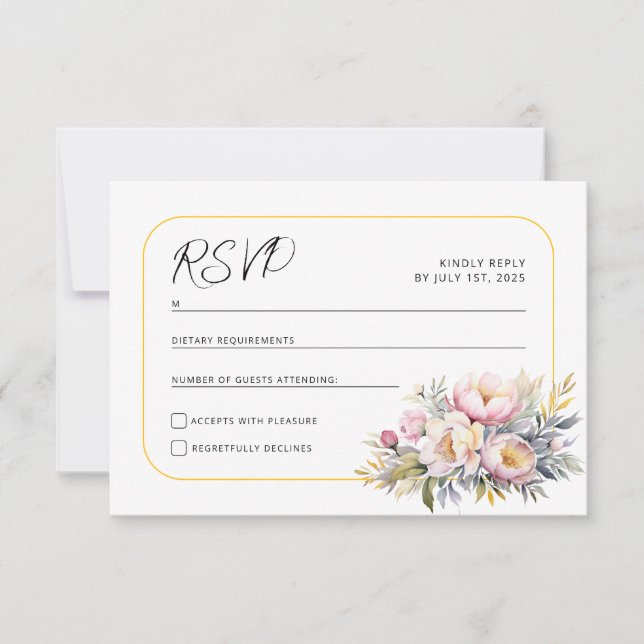 peonías rosadas elegantes boda RSVP (Anverso)