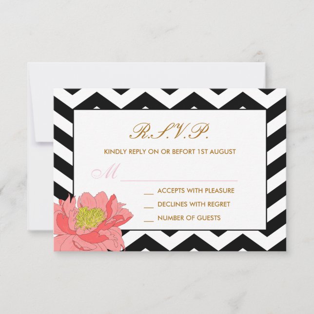 Peonías y Chevron RSVP (Anverso)