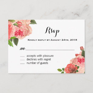 Peonie coralino en las tarjetas de RSVP de la