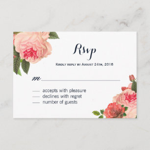 Peonie romántico de coral en las tarjetas RSVP de 