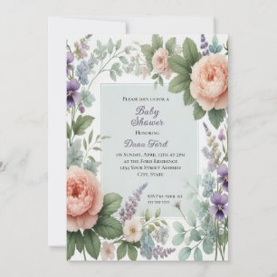 Peonies and Violetes Invitación de Baby Shower