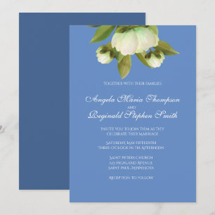Peonies blancos con invitación azul provenzal