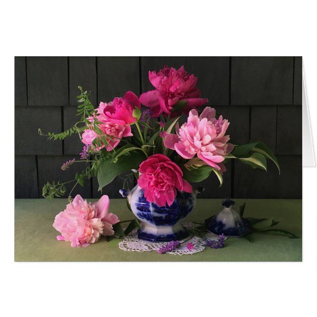Peonies en la maleta azul de flujo (Anverso (Horizontal))