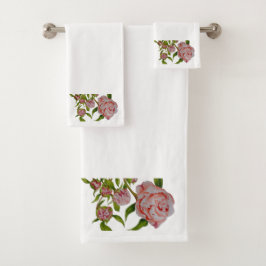 Peonies en un juego de toallas de baño