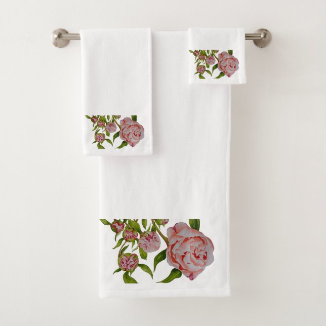 Peonies en un juego de toallas de baño (In situ)