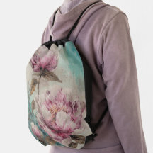 Peonies pintados - Mochila, bolsa de cuerda de tra