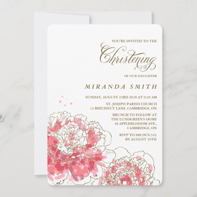 Peonies rosados | Invitación a la cristiandad flor (Anverso)