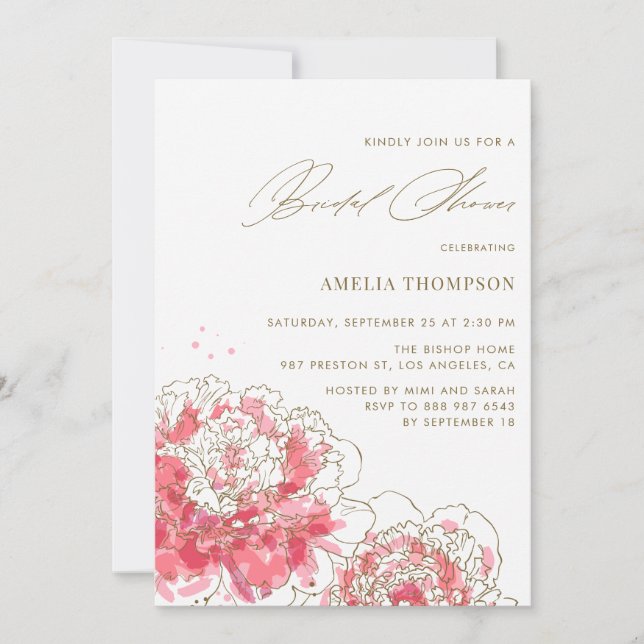 Peonies rosados | Invitación a la ducha de novia f (Anverso)