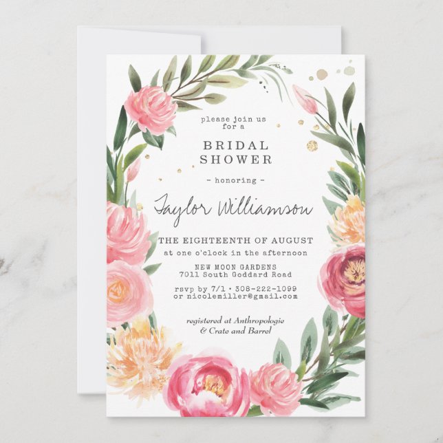 Peonies rosados | Invitación a la ducha de novia f (Anverso)