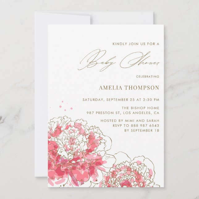 Peonies rosados | Invitación floral a Baby Shower (Anverso)