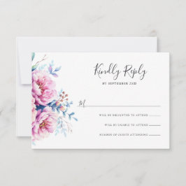 Peonies rosados | Tarjeta RSVP Floral de acuarela
