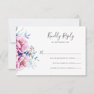 Peonies rosados Tarjeta RSVP Floral de acuarela