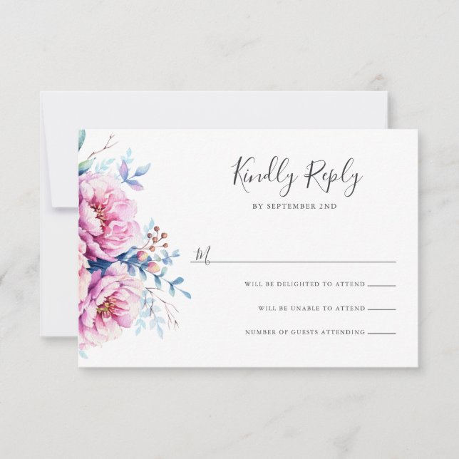 Peonies rosados | Tarjeta RSVP Floral de acuarela (Anverso)