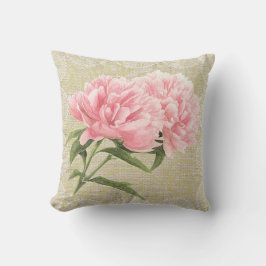 Peonies rosados y almohada floral del vintage del