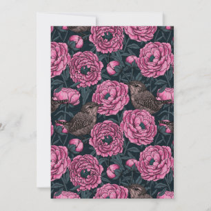 Peonies y wrenes en gris oscuro