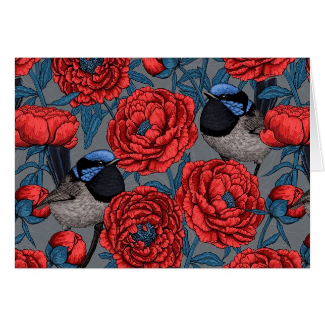 Peonies y wrens (Anverso (Horizontal))