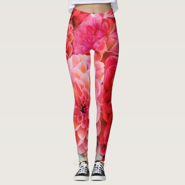 Peony floral rosa Flores Leggings de arte (Anverso)