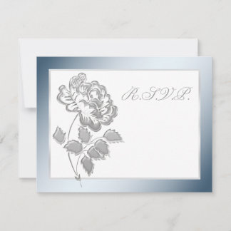 Peony plateado sobre blanco con tarjeta de respues
