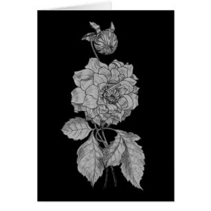 Peony plateado sobre la tarjeta de arte floral neg