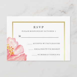 Peony rosado bonito de la acuarela en RSVP blanco