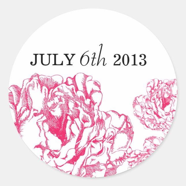 Peony Save the Date Pegatina Hot Pink (Anverso)